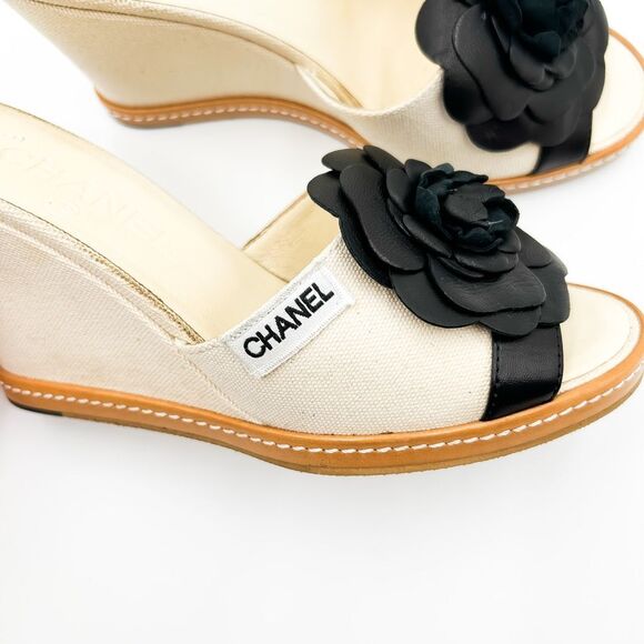 Chanel Camellia Wedge Sandals Slides Mules EU 37 US 6-6.5 - Picture 15 of 15